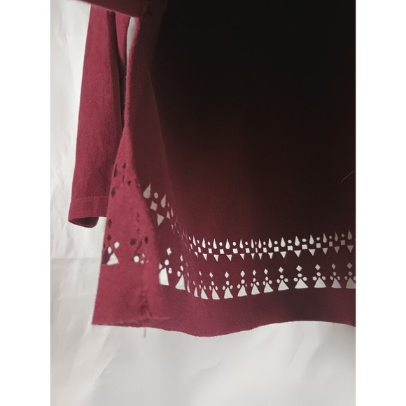 Westbound Women's Petite Sz PM Red Wine Faux Suede Long Sleeve Tasseled Top - Picture 4 of 16